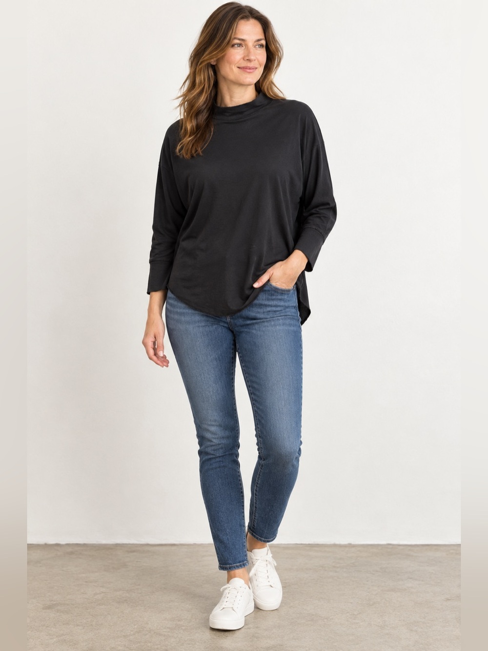 Frank & Eileen Effie Funnel Neck Sweatshirt Womens L Black Supima Cotton Flaw